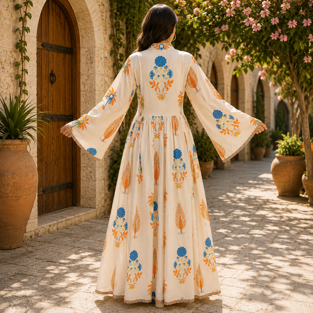 S/M Nida Printed Cotton Long Dress Jalabiya – 57"