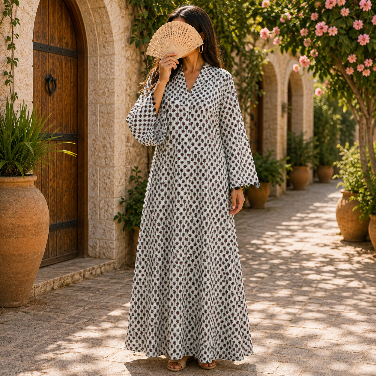 S/M Teena Printed Cotton Long Dress Jalabiya – 57"