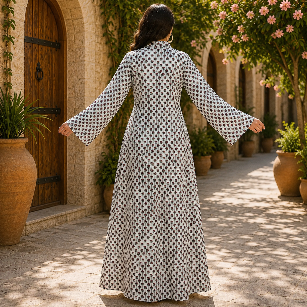 S/M Teena Printed Cotton Long Dress Jalabiya – 57"