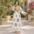 L/XL Arwa Printed Cotton Long Dress Jalabiya – 57"