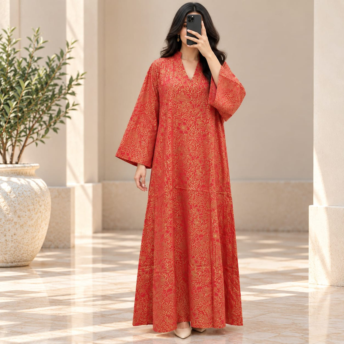 XS/S Teena Printed Cotton Long Dress Jalabiya – 54