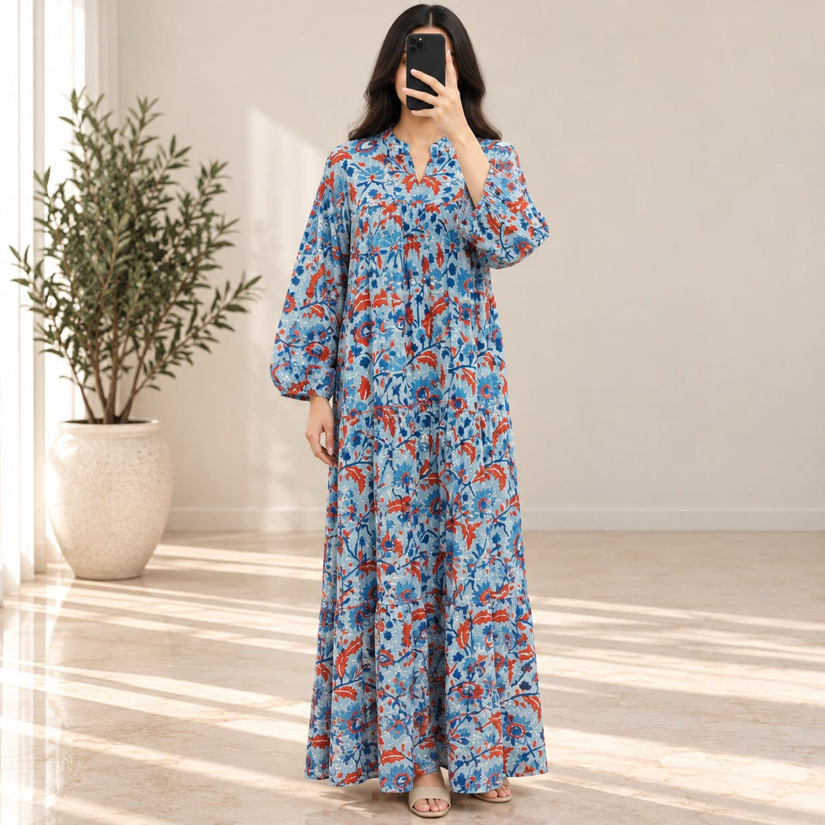 S/M Ziya Printed Cotton Long Dress Jalabiya – 57