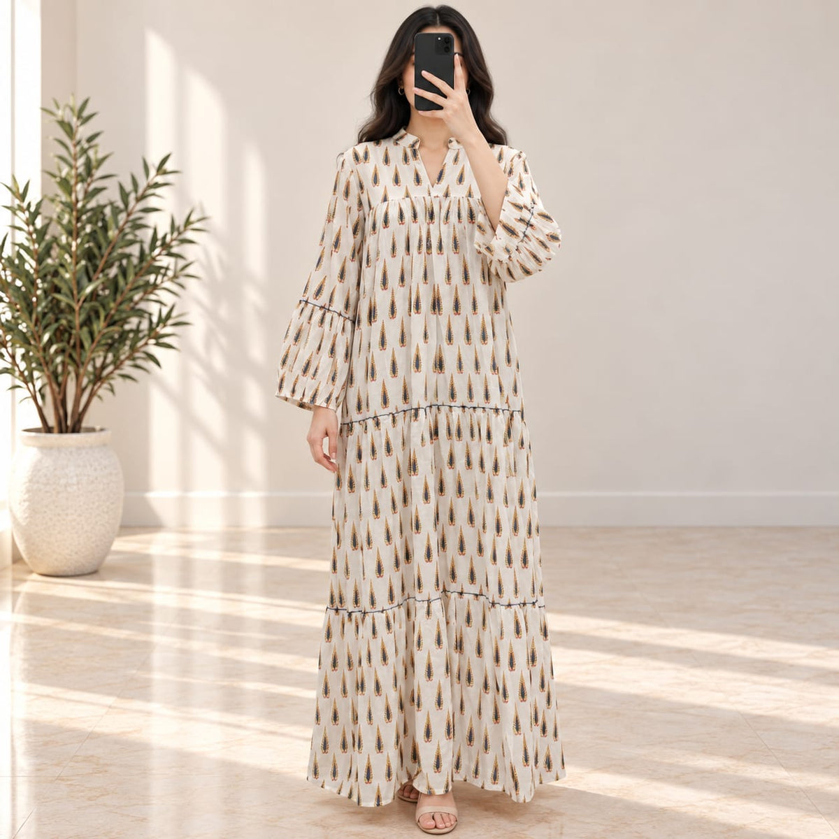 S/M Ziya Printed Cotton Long Dress Jalabiya – 57