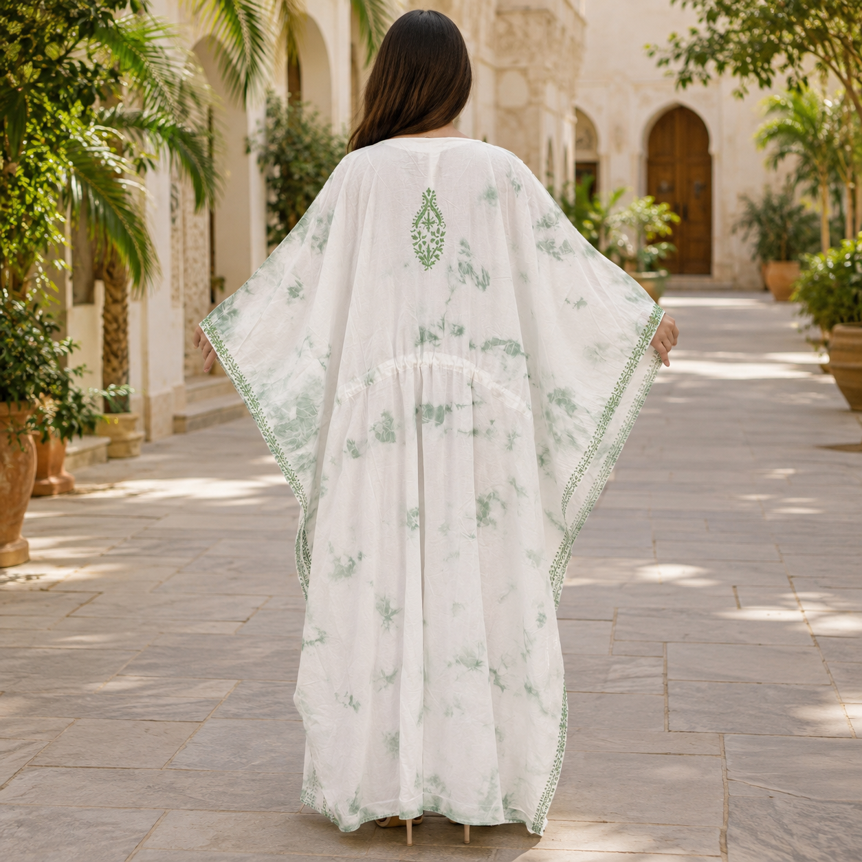 Free Size Farasha Embriodered Printed Cotton Long Dress Jalabiya – 57"