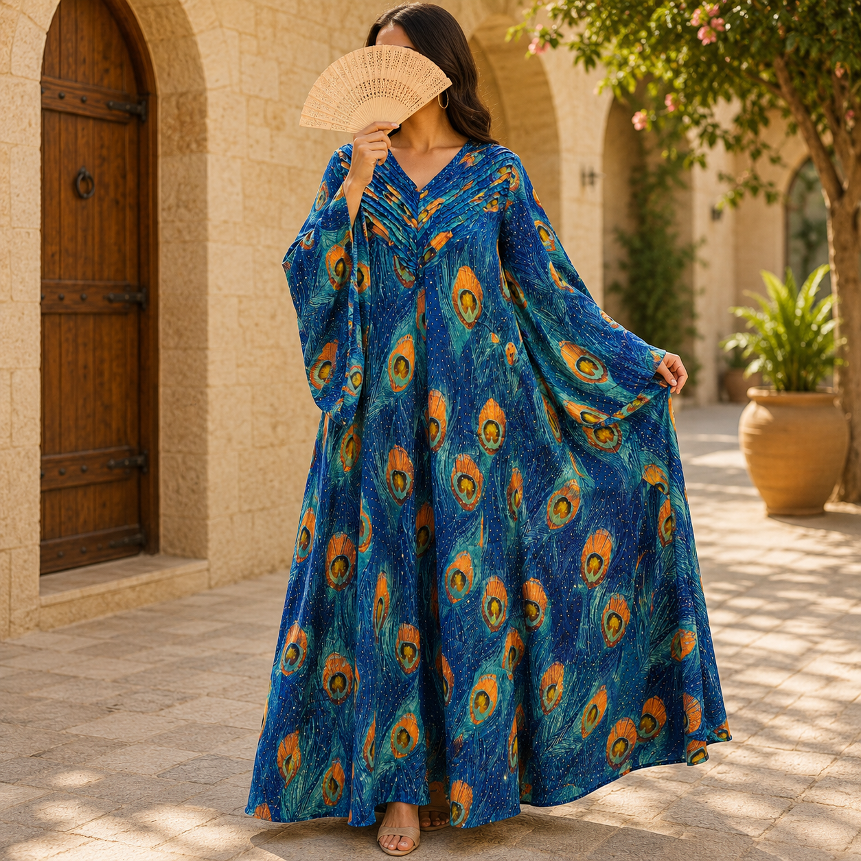2XL-3XL Adn Crystal Printed Silk Long Dress Jalabiya – 57