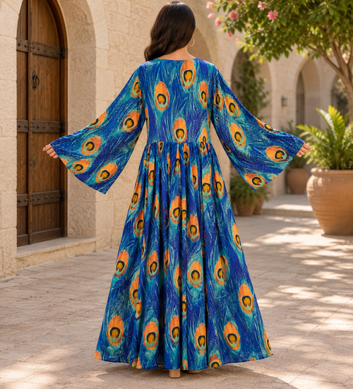 2XL-3XL Adn Crystal Printed Silk Long Dress Jalabiya – 57