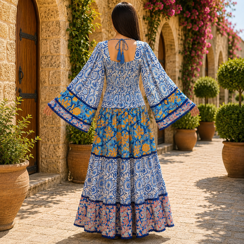2XL-3XL Rahima Crystal Printed Silk Long Dress Jalabiya – 57