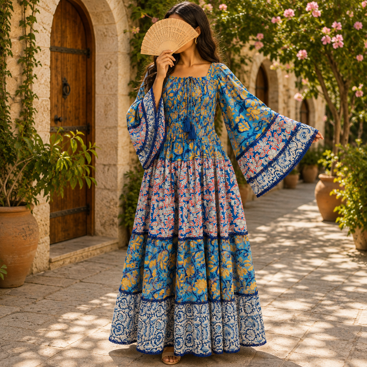 L-XL Rahima Crystal Printed Silk Long Dress Jalabiya – 57