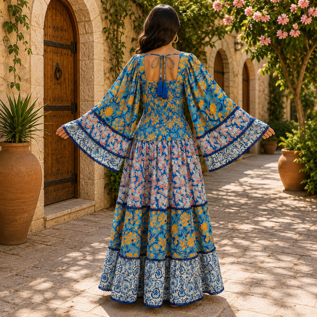 L-XL Rahima Crystal Printed Silk Long Dress Jalabiya – 57