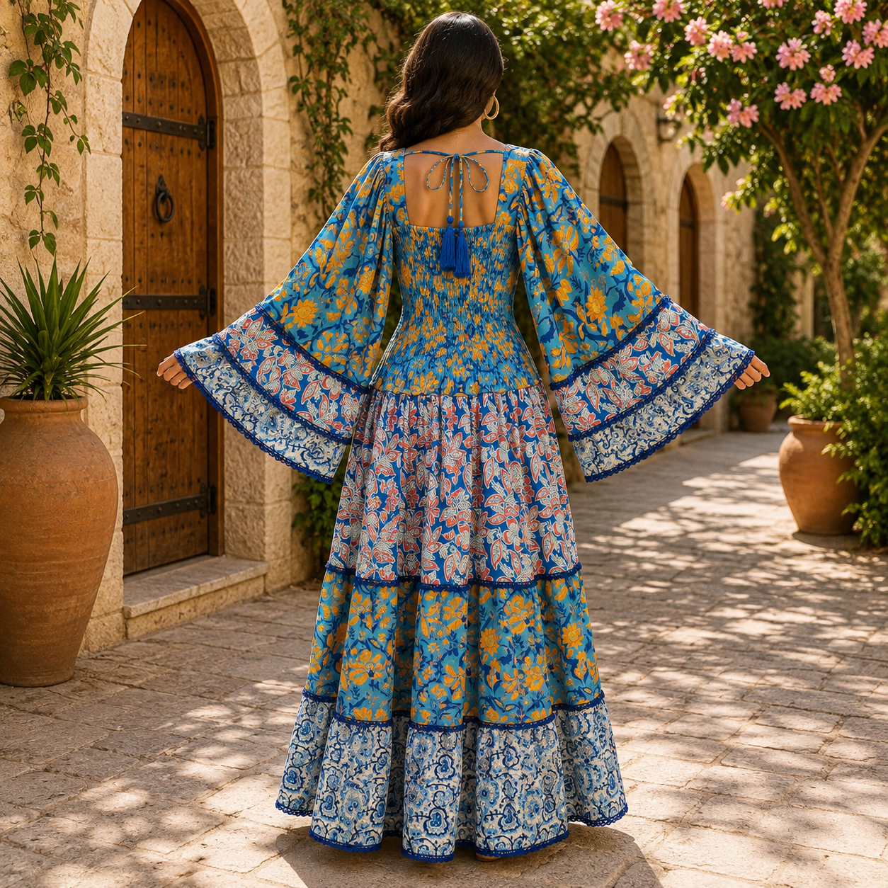 L-XL Rahima Crystal Printed Silk Long Dress Jalabiya – 57