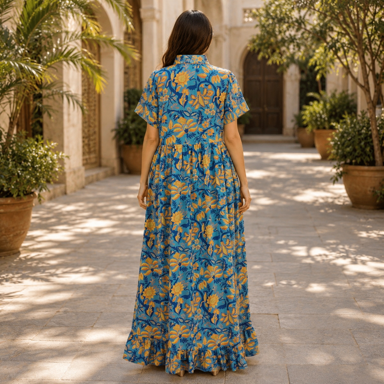 L-XL Amani Crystal Printed Silk Long Dress Jalabiya – 57
