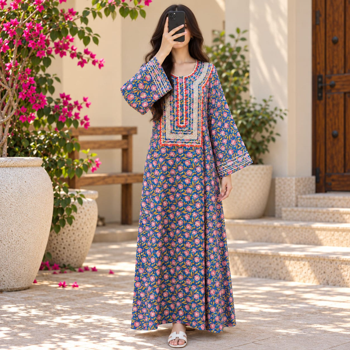 S/M Harisa Printed Cotton Long Dress Jalabiya – 57