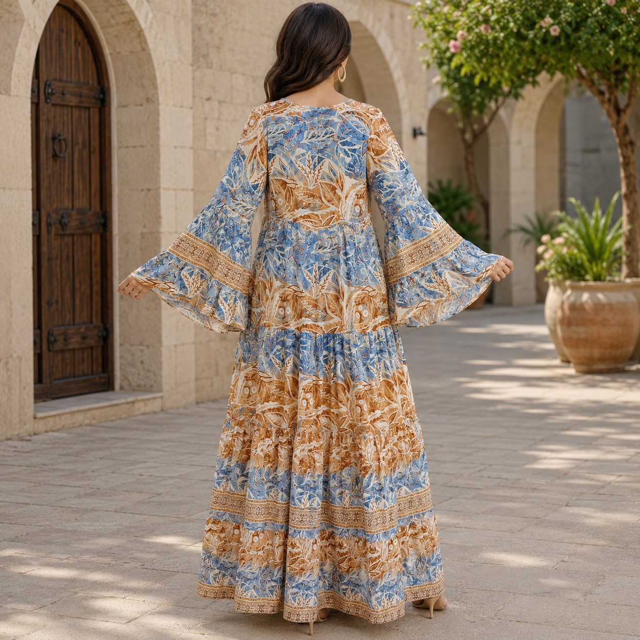 S/M Gaby Crystal Printed Silk Long Dress Jalabiya – 57