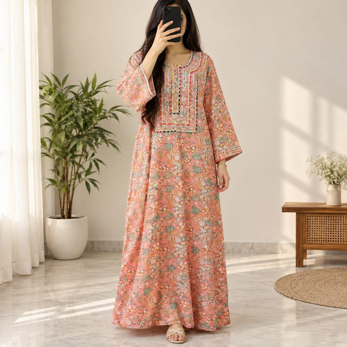 L/XL Harisa Printed Cotton Long Dress Jalabiya – 57