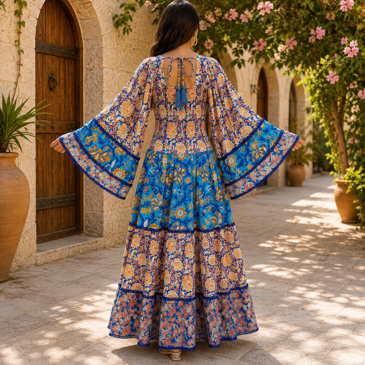 S/M Rahima Crystal Printed Silk Long Dress Jalabiya – 57
