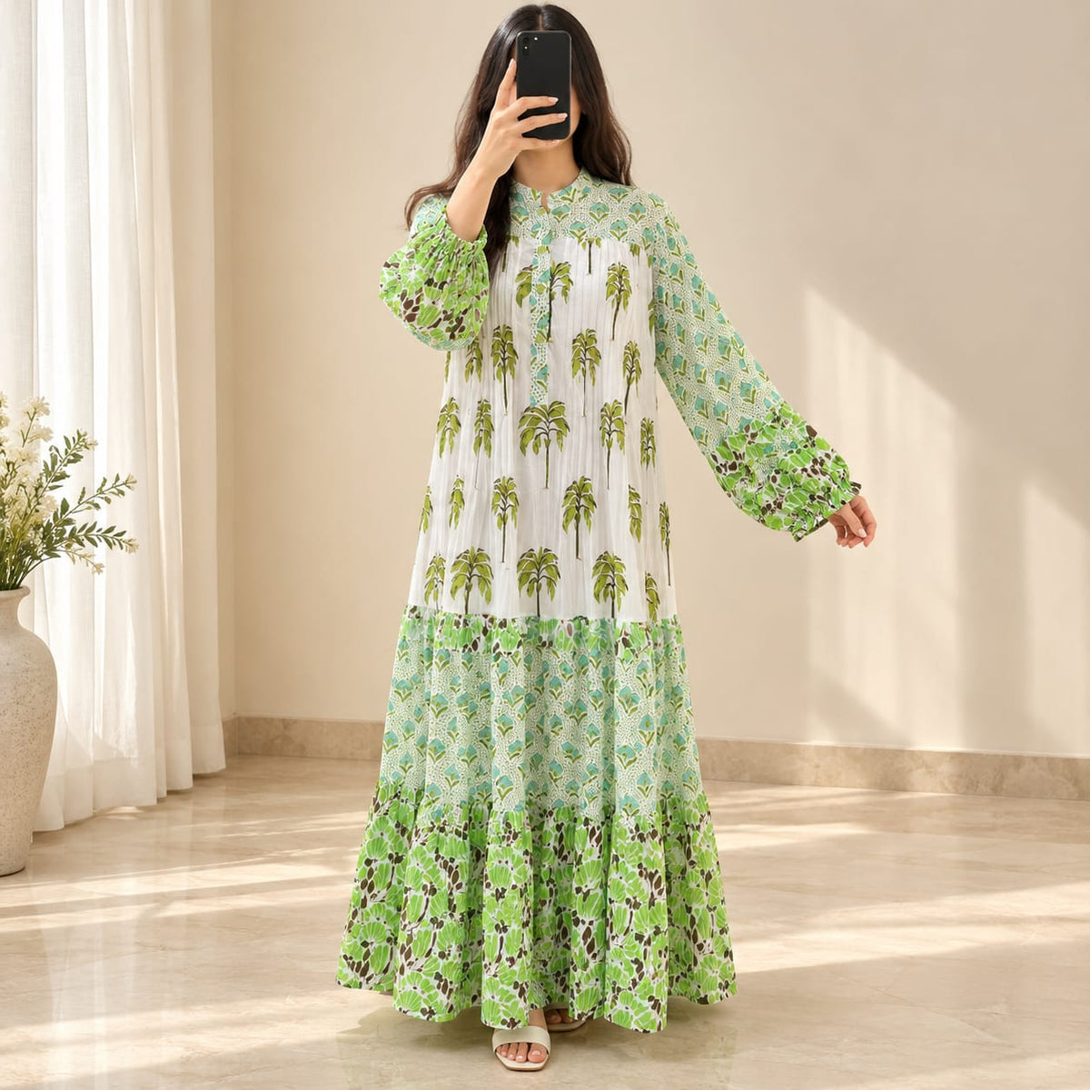 L/XL Elle Printed Cotton Long Dress Jalabiya – 57
