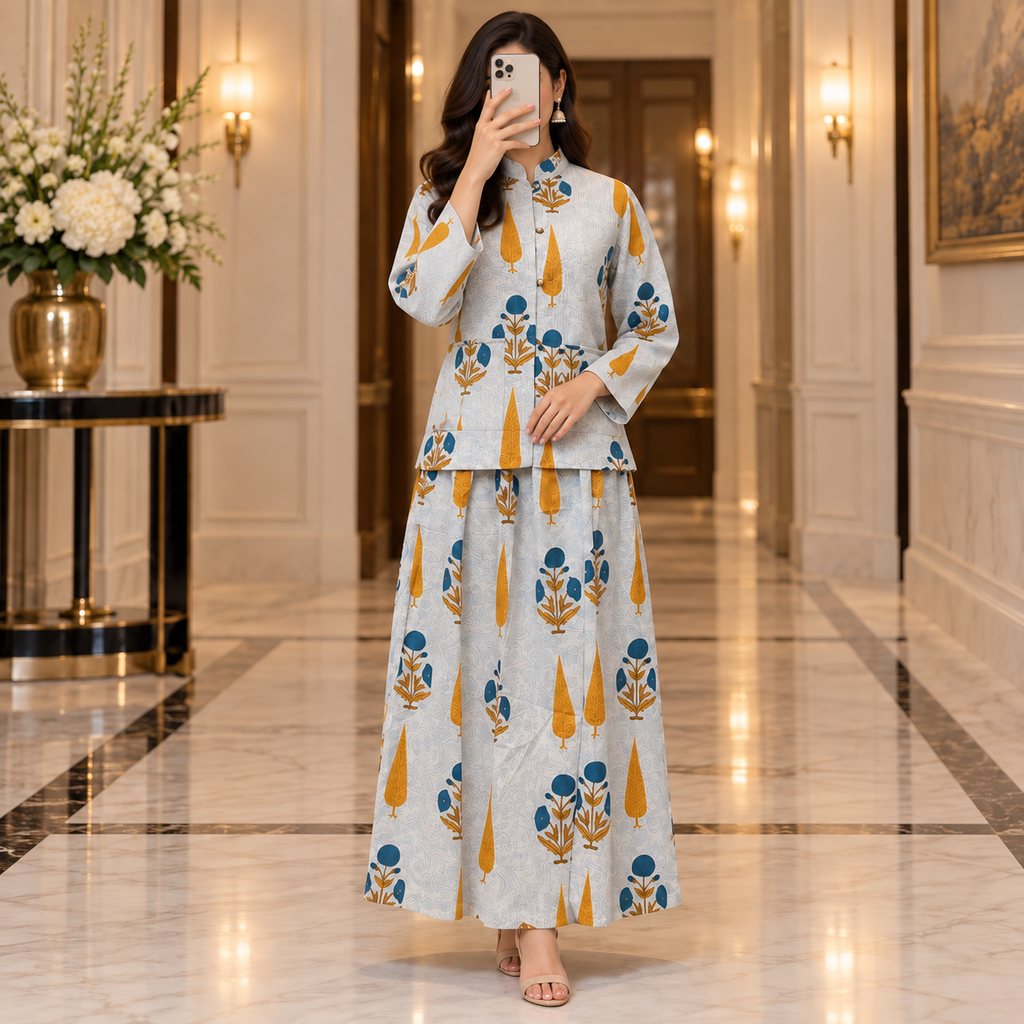 S-M Cotton Jacket & Jalabiya Set length 57” Long.