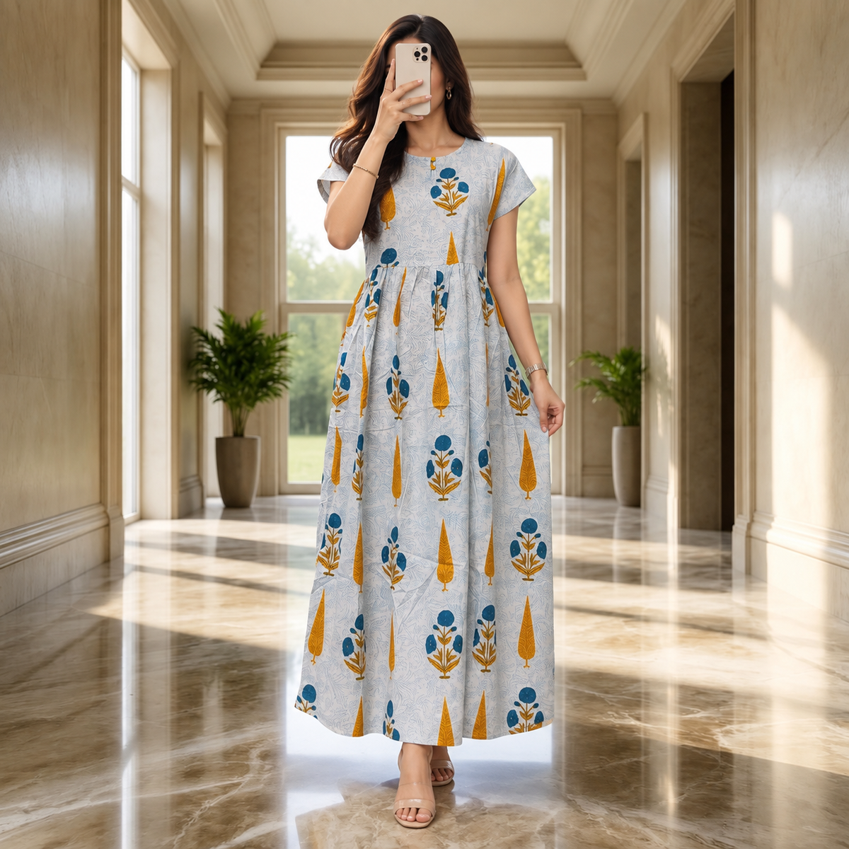 L-XL Cotton Printed Jacket & Jalabiya Set length 57” Long.
