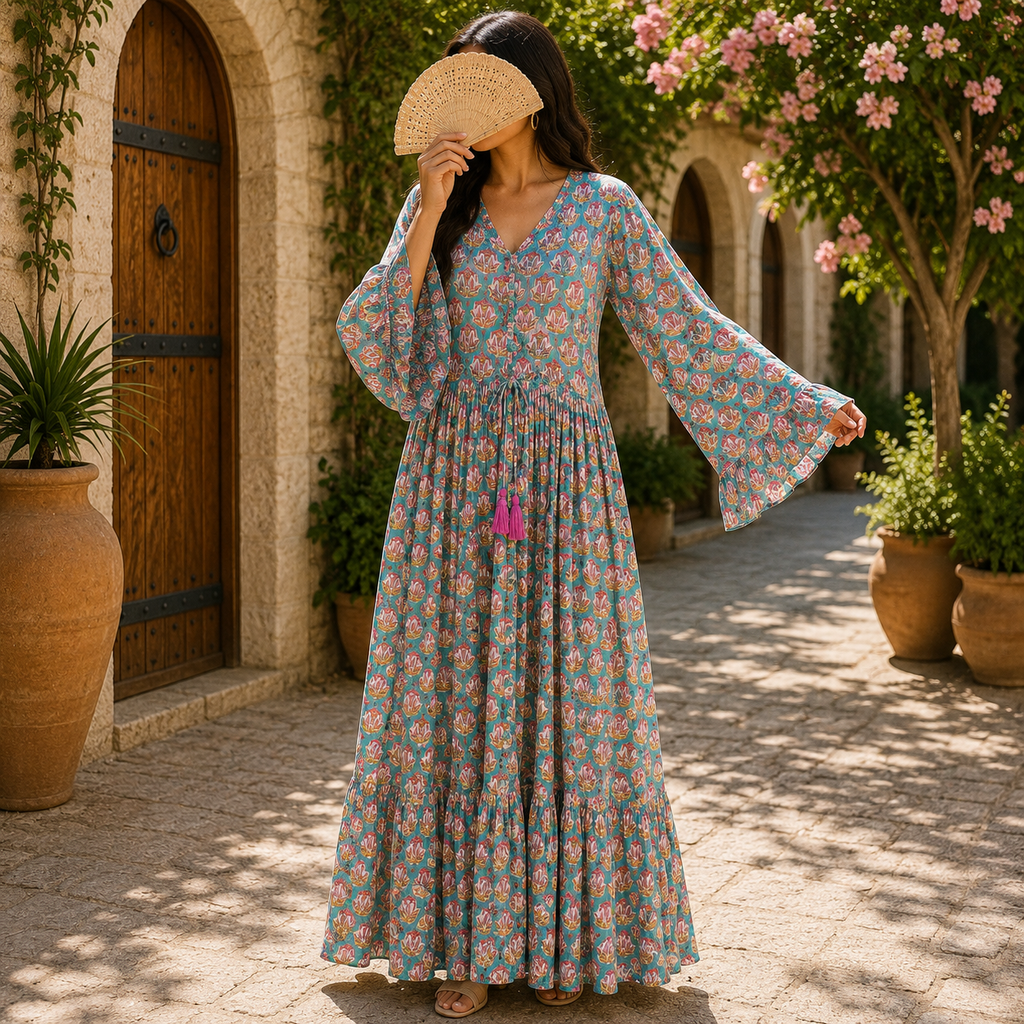 L-XL Ari Crystal Printed Silk Long Dress Jalabiya – 57