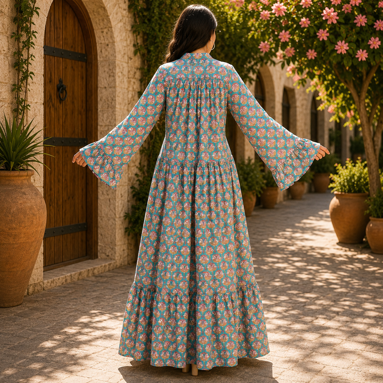 L-XL Ari Crystal Printed Silk Long Dress Jalabiya – 57