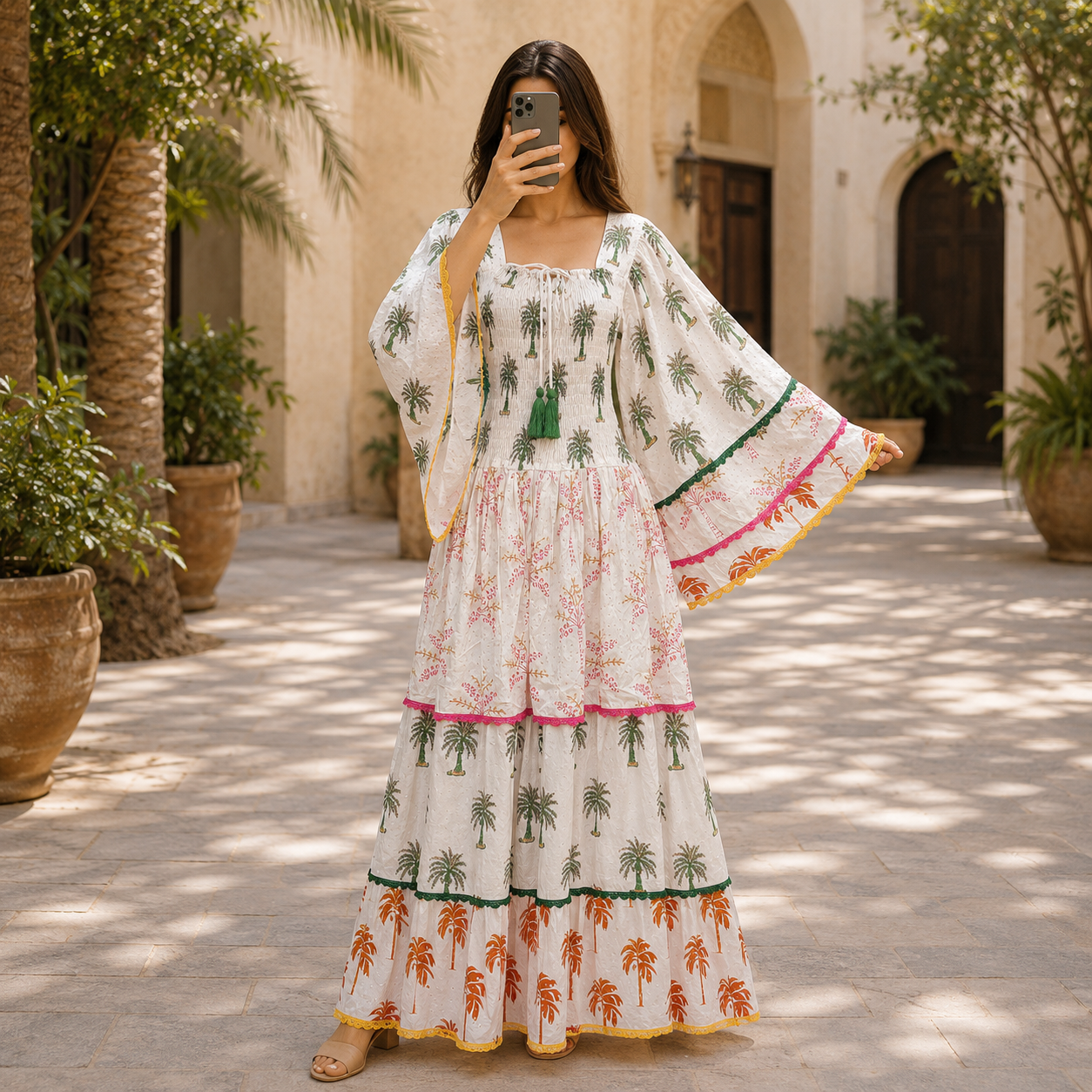S/M Rahima Crystal Printed Silk Long Dress Jalabiya – 57