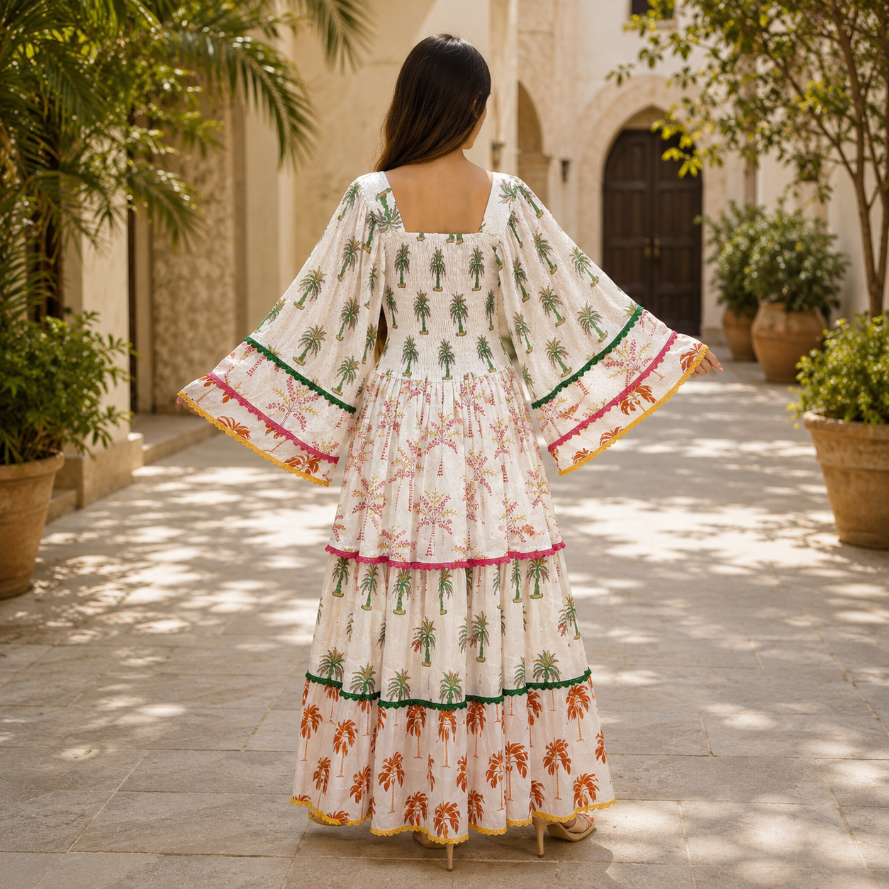 S/M Rahima Crystal Printed Silk Long Dress Jalabiya – 57