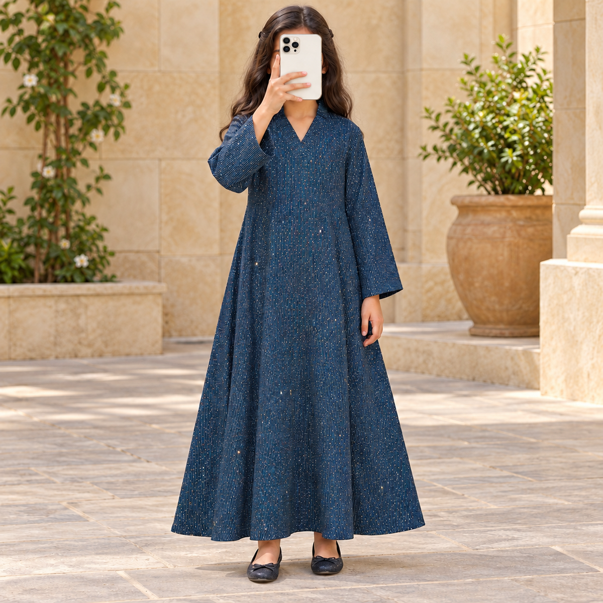 10-11 Year Teena Crystal Printed Cotton Dress 46" Long Jalabiya