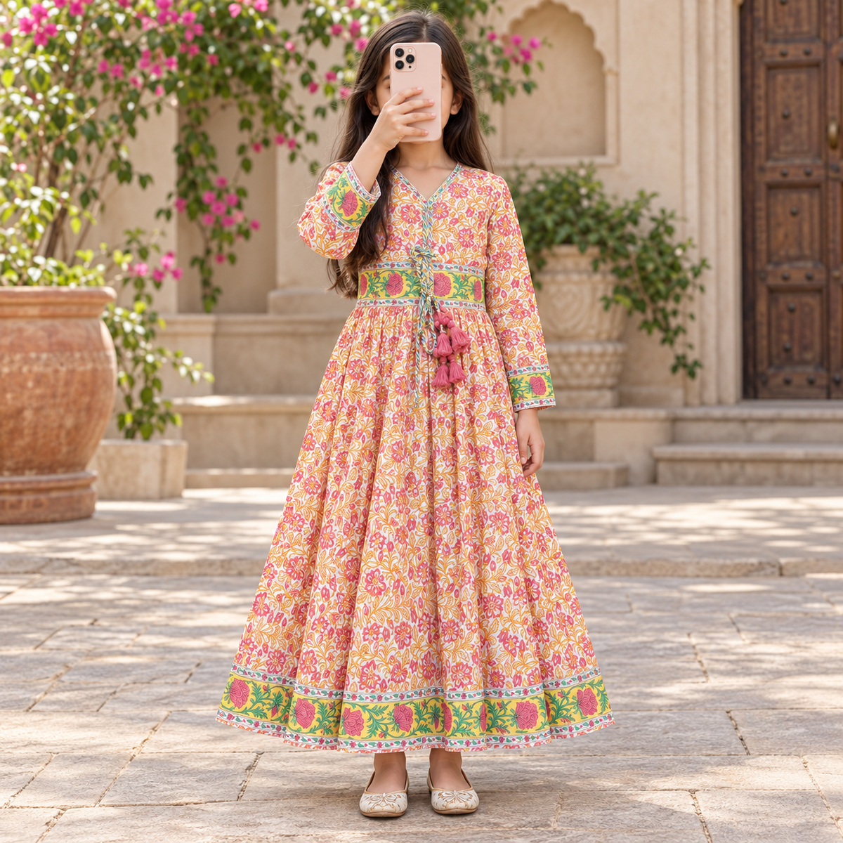 10-11 Year Beach Crystal Printed Cotton Dress 46" Long Jalabiya