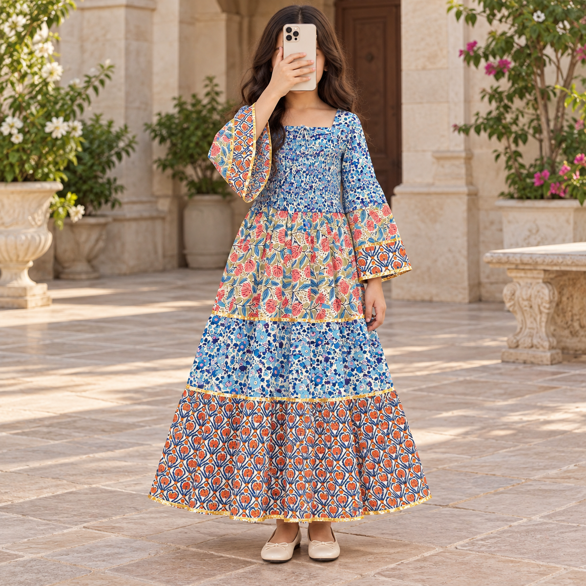 10-11 Year Rahima Printed Cotton Dress 46" Long Jalabiya