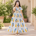 10-11 Year Amani Printed Cotton Girls Dress 46" Short Sleeves Jalabiya
