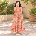 12-13 Year Amani Crystal Printed Cotton Girls Dress 50" Long Jalabiya