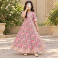 12-13 Year Priam Printed Cotton Girls Dress 50" Long Jalabiya
