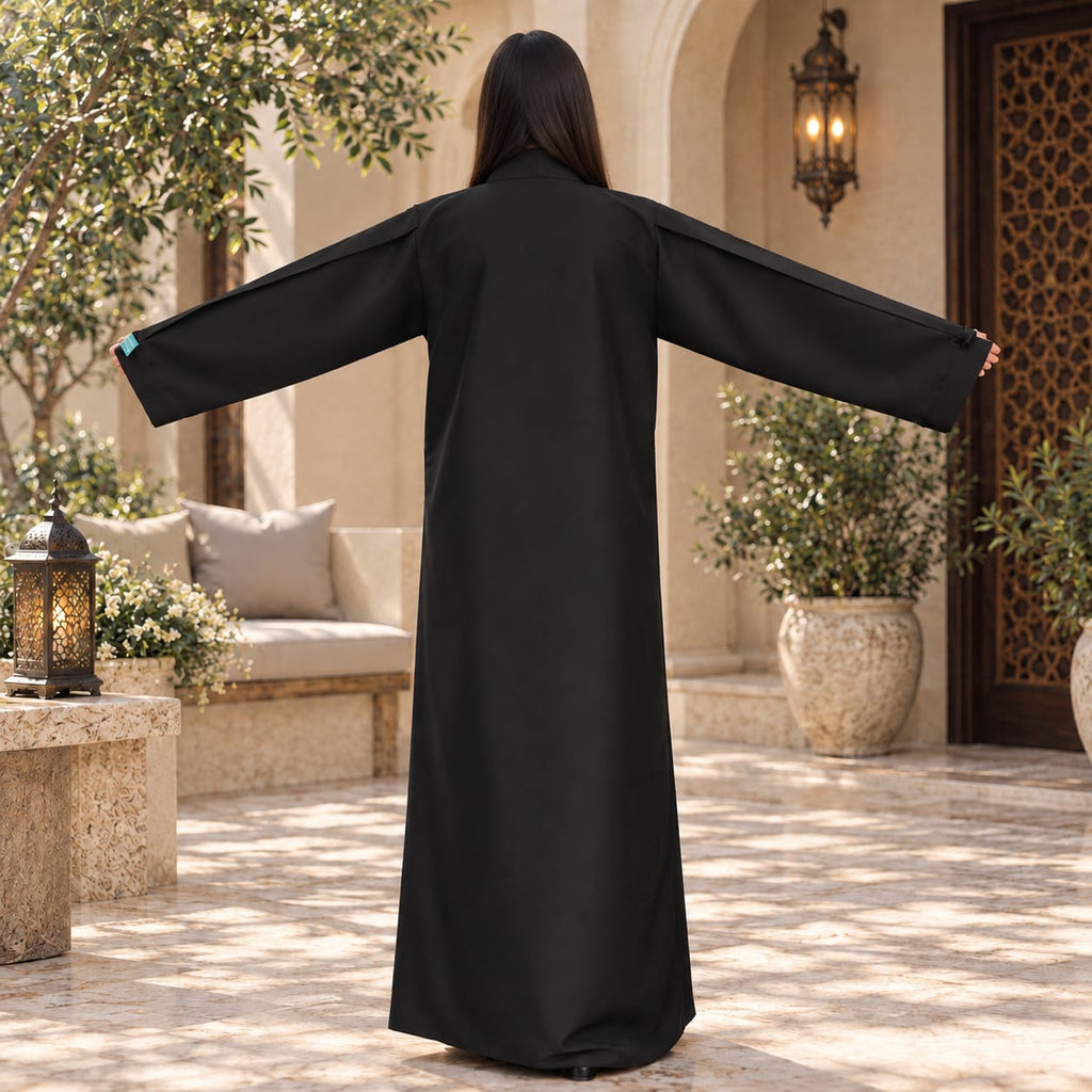 Opulent Black Trimmed Designer Abaya 57" Inches Length