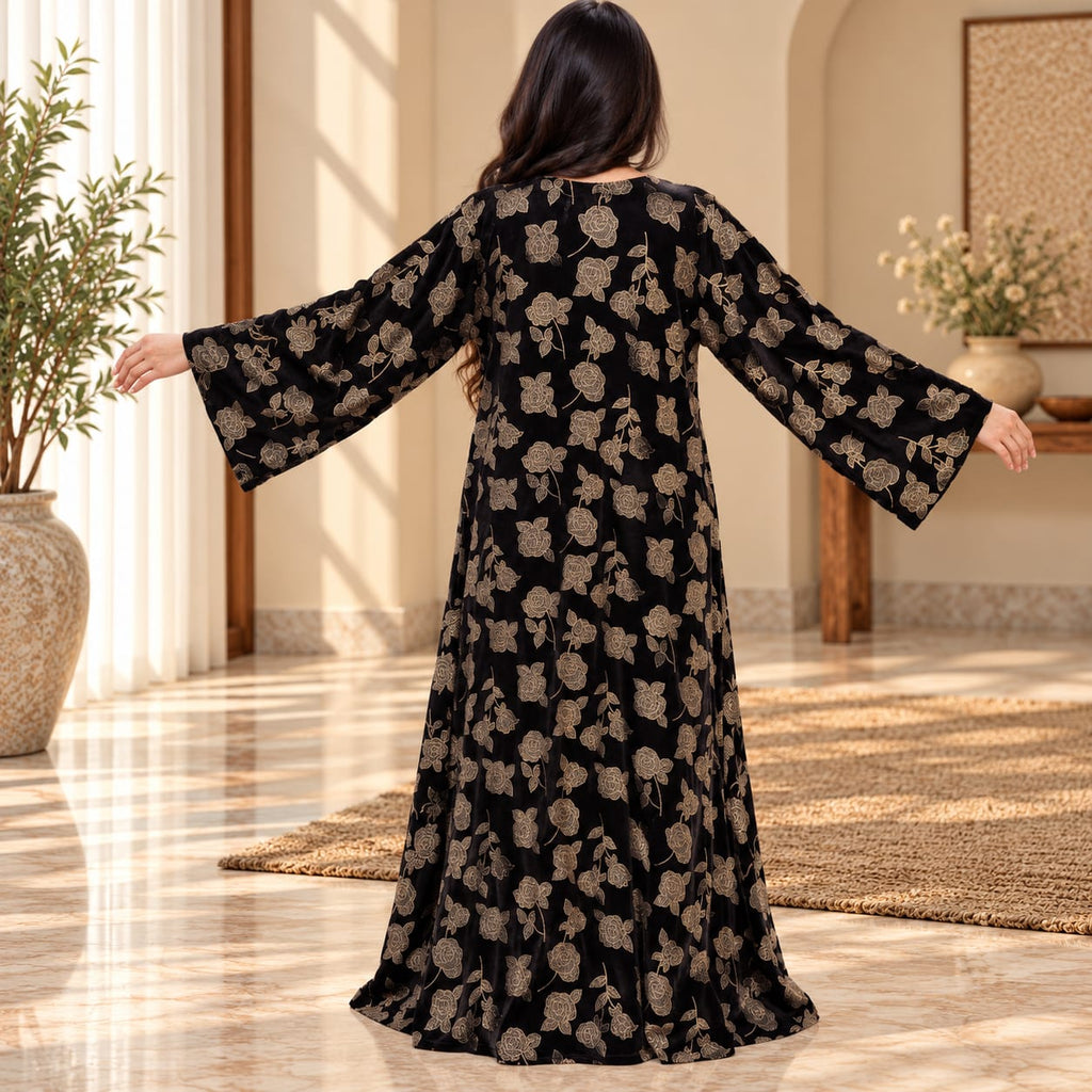 S/M Royal Burgundy Velvet Crystal Kaftan – 60 Inches Length.
