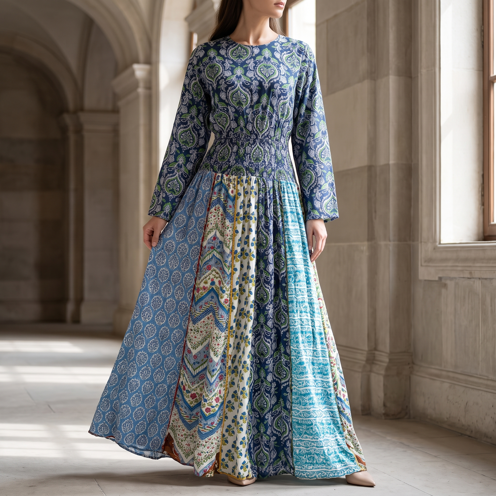 S/M Zayna Printed Cotton Dress 57" Long Jalabiya RN 02