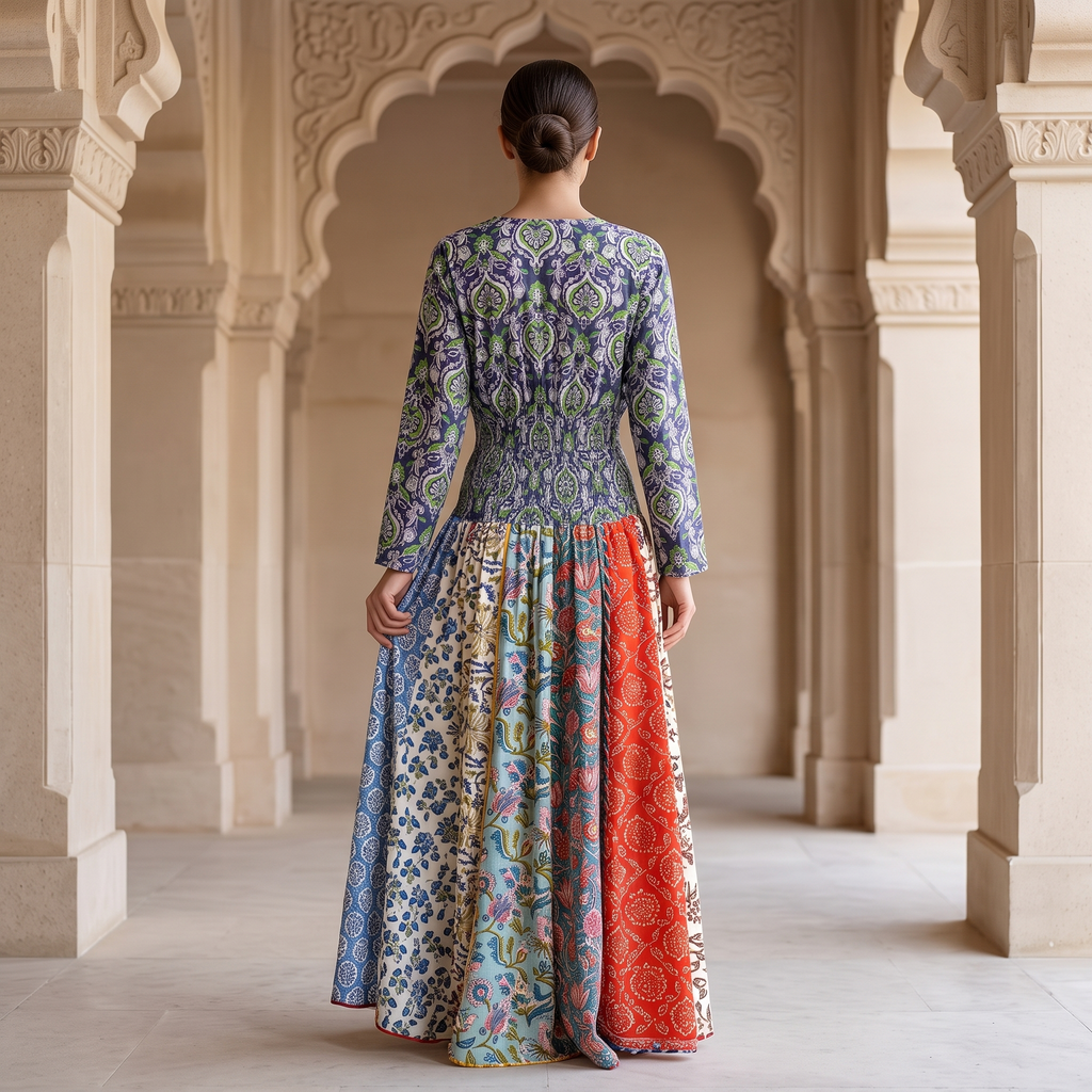 S/M Zayna Printed Cotton Dress 57" Long Jalabiya RN 02
