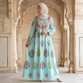 S/M Arwa Printed Cotton Dress 57" Long Jalabiya RN 06