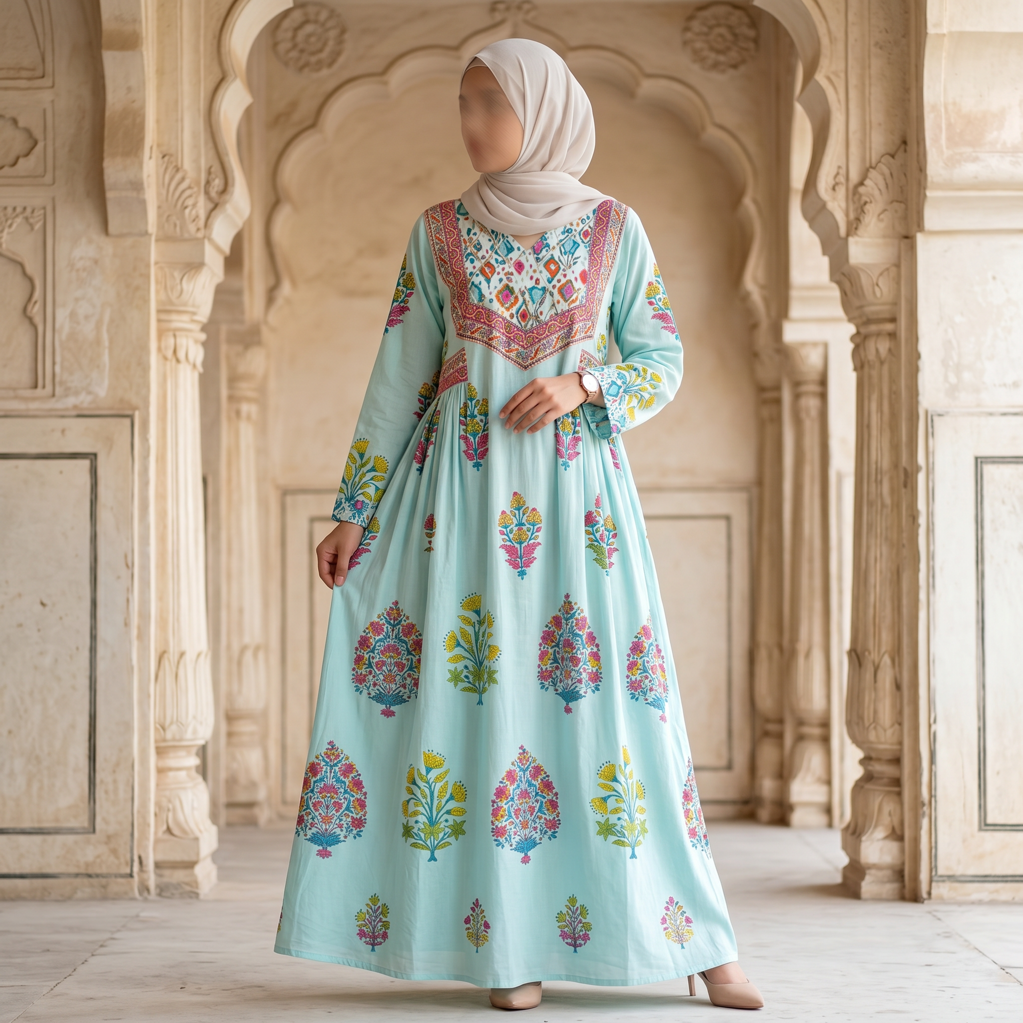 S/M Arwa Printed Cotton Dress 57" Long Jalabiya RN 06