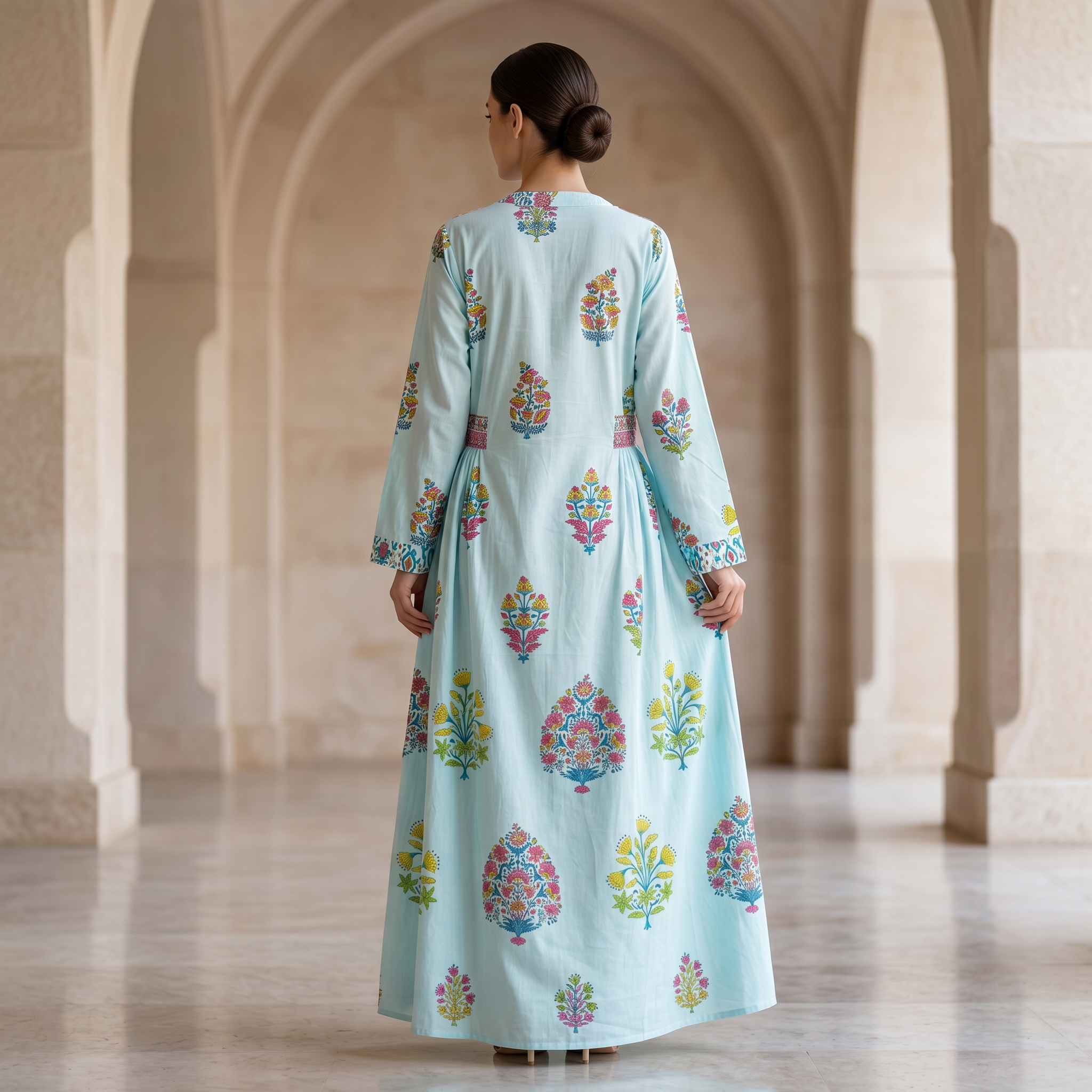 S/M Arwa Printed Cotton Dress 57" Long Jalabiya RN 06