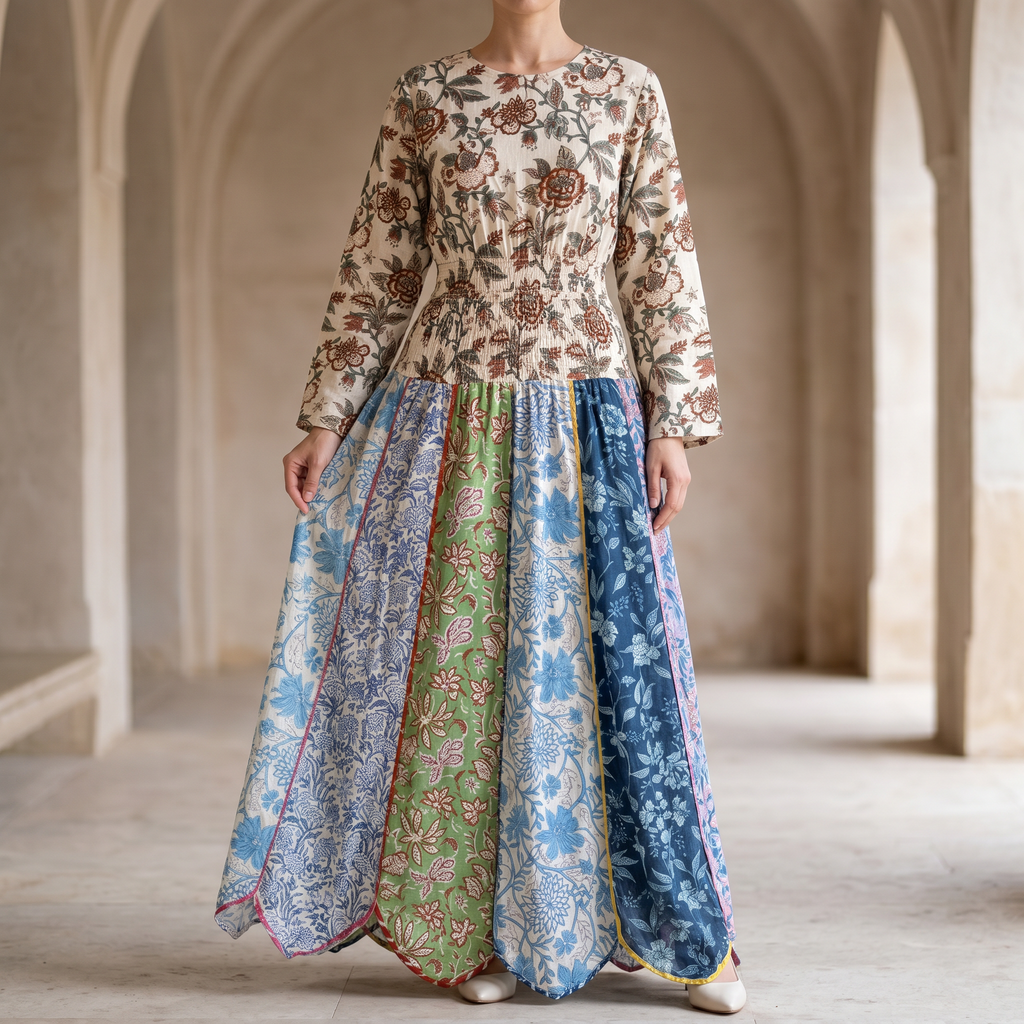 S/M Zayna Printed Cotton Dress 57" Long Jalabiya RN 10