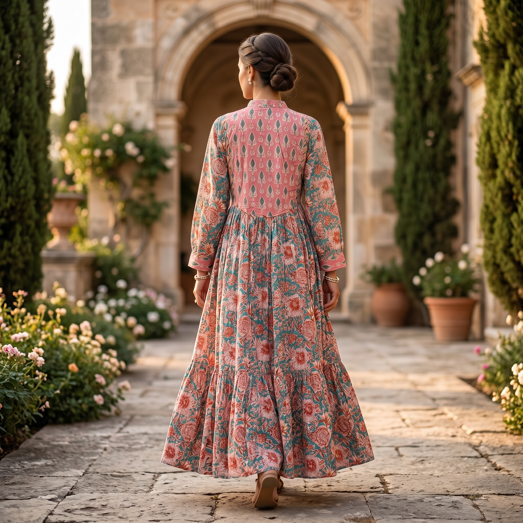 S-M Special Crystal Printed Cotton Dress 57" Long Jalabiya RN 120