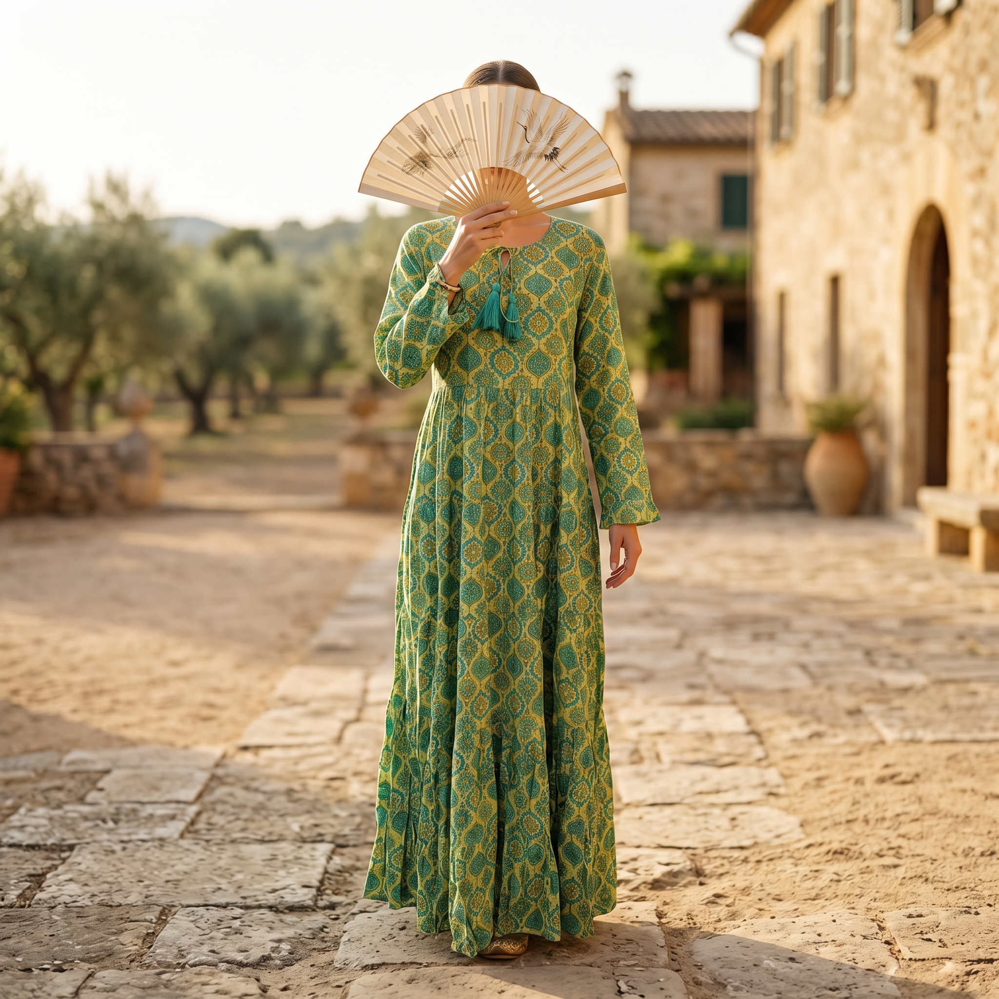 S-M Razia Crystal Printed Cotton Dress 57" Long Jalabiya RN 126