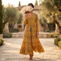 S-M Razia Crystal Printed Cotton Dress 57" Long Jalabiya RN 127