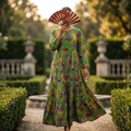 S-M Razia Crystal Printed Cotton Dress 57" Long Jalabiya RN 128