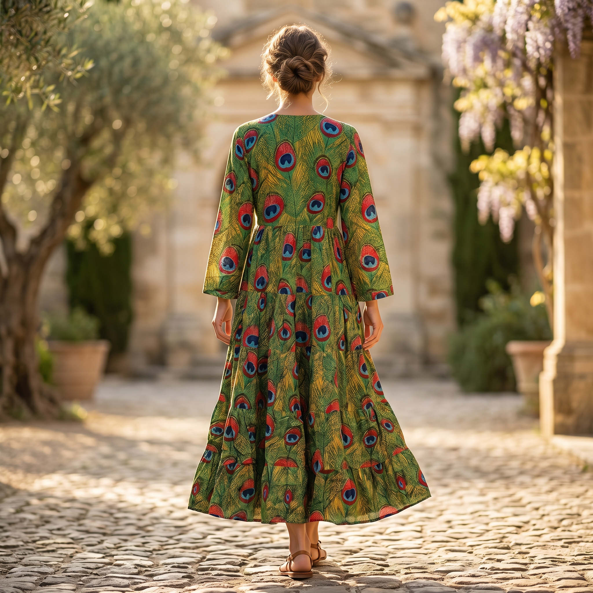 S-M Razia Crystal Printed Cotton Dress 57" Long Jalabiya RN 128