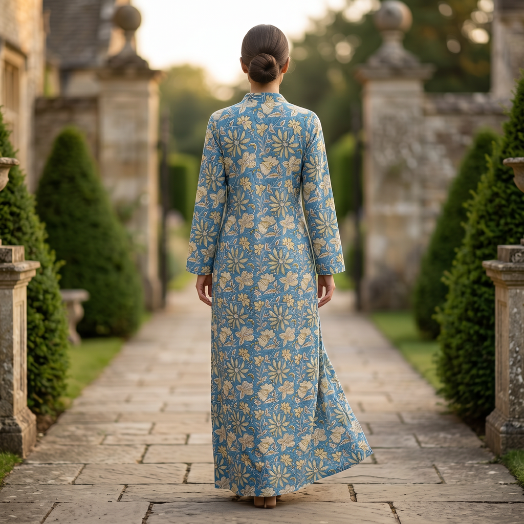 S-M Teena Crystal Printed Cotton Dress 57" Long Jalabiya RN 130