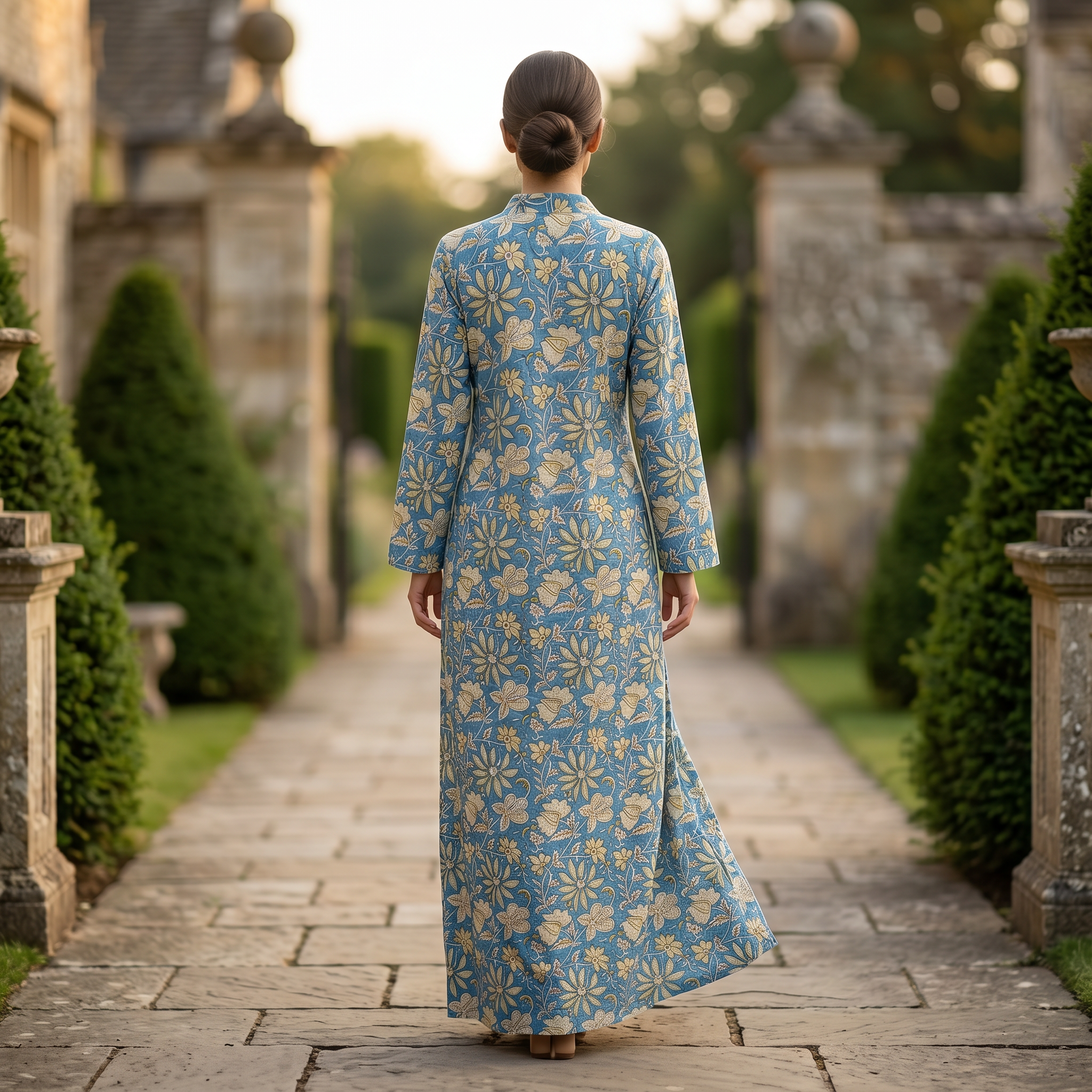 S-M Teena Crystal Printed Cotton Dress 57" Long Jalabiya RN 130