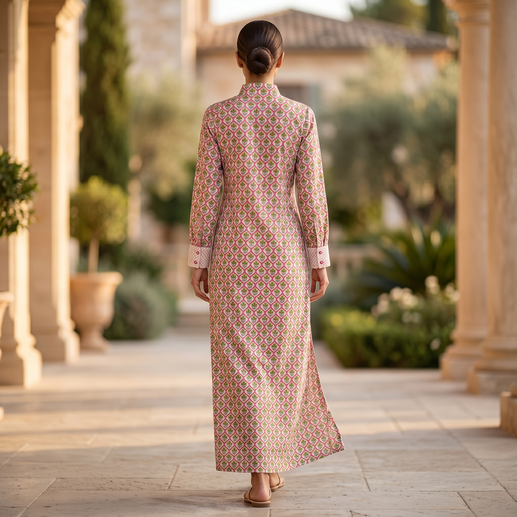 S-M Singapore Crystal Printed Cotton Dress 57" Long Jalabiya RN 131