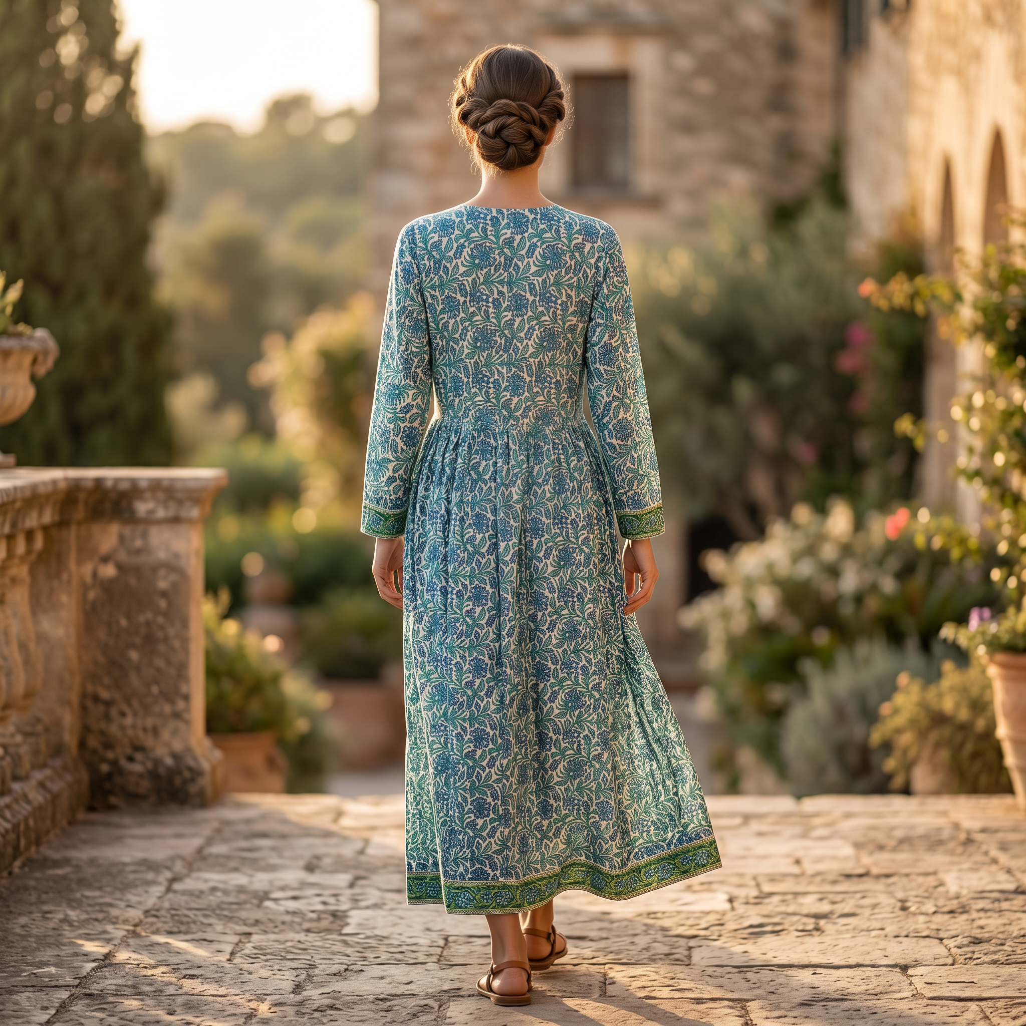 S-M Daisy Crystal Printed Cotton Dress 57" Long Jalabiya RN 132