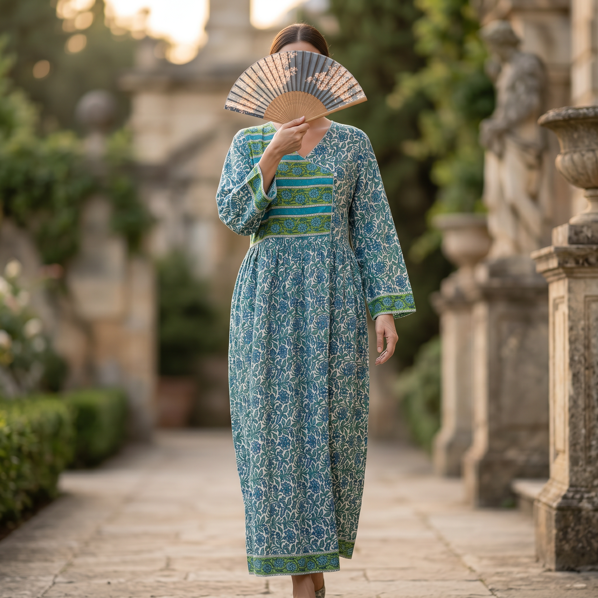 S-M Daisy Crystal Printed Cotton Dress 57" Long Jalabiya RN 132